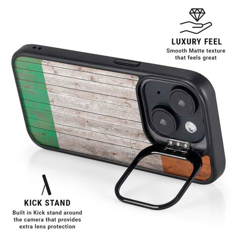 Ireland Flag Dark Wood iPhone 15 Plus Kickstand Case